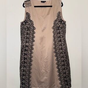 Chic Lace-Trimmed Beige and Black Dress